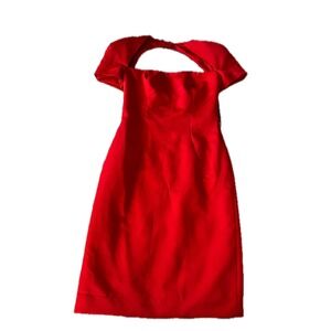 NWT Vintage Victor Costa Red Square Neck Cap Sleeve Cutout Back Dress Size 12